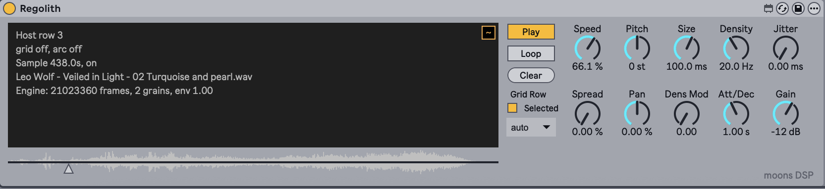 Regolith device in Ableton Live showing the info panel
